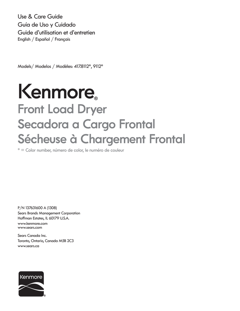 Kenmore 800 series electric dryer manual 2017
